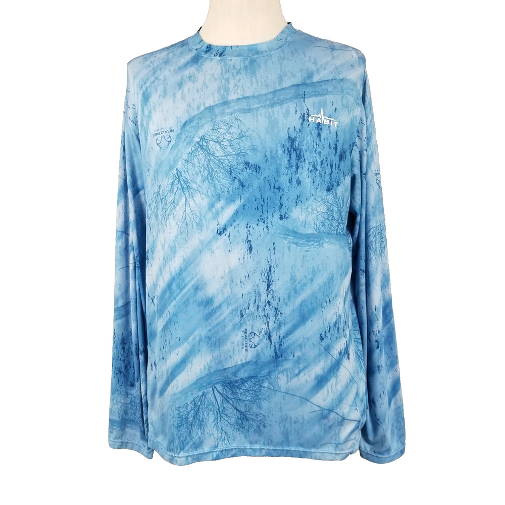 Habit Realtree Fishing Azure Blue Long Sleeve Shirt Mens‎ Medium UPF 40+ Outdoor
